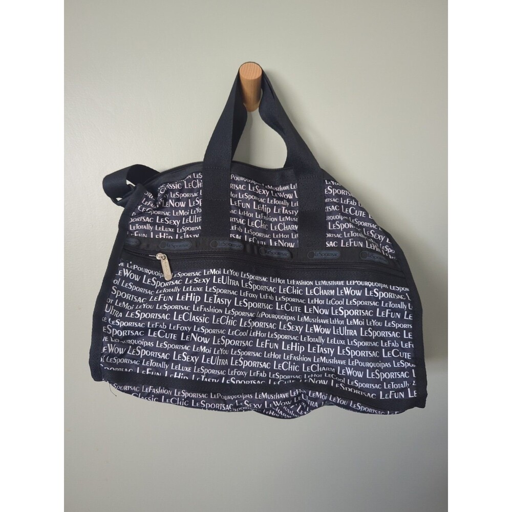 LeSportsac Black & White Duffle Weekender Tote bag 16 x 12 x 7